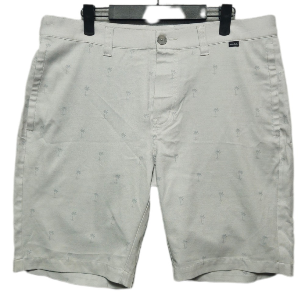 TRAVIS MATHEW Golf Shorts Mens 34 Light Gray Resort To This Tropics Palm Print